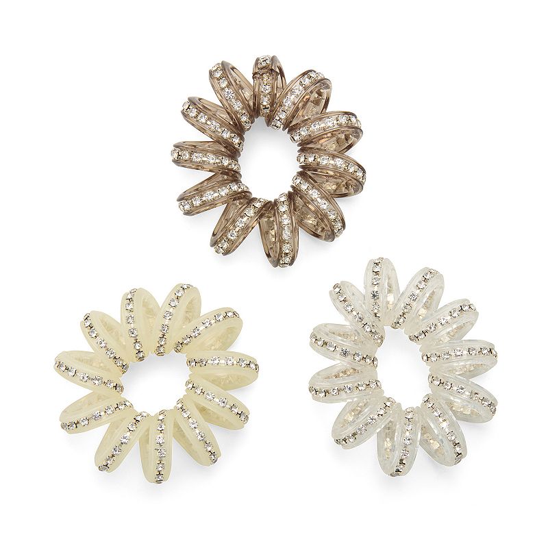 Emberly Holiday Rhinestone Embellished Coil Hair Tie 3-Pack, Multi