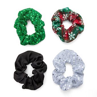 Emberly Holiday Sequin, Snowflake Print & Satin Scrunchie Hair Tie 4-Pack