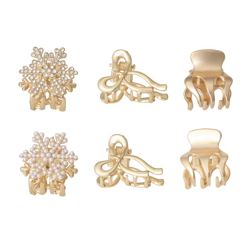 Emberly Holiday Gold Tone Embellished Mini Claw Hair Clip 6-Pack, Multi