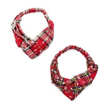 Emberly Holiday Plaid Snowflake Print Headwrap 2 pc