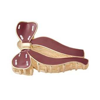 Emberly Holiday Polished Gold Tone Enamel Bow Claw Hair Clip