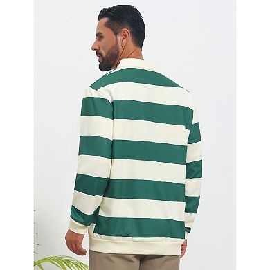 Men's Stripe Polo Shirt Long Sleeve Casual Collared Contrast Golf Shirts