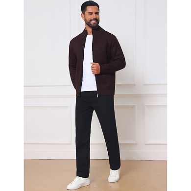 Men's Winter Thick Stand Collar Zipper Fleece Lined Knit Sweater Jacket