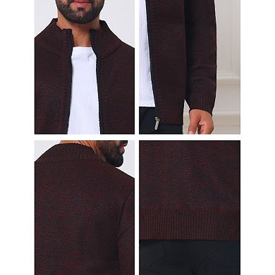 Men's Winter Thick Stand Collar Zipper Fleece Lined Knit Sweater Jacket