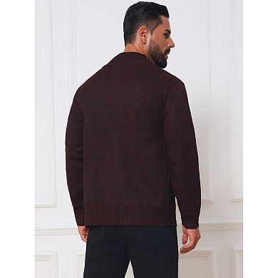 Men's Winter Thick Stand Collar Zipper Fleece Lined Knit Sweater Jacket