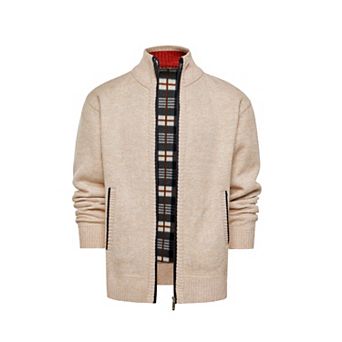 Men's Winter Thick Stand Collar Zipper Fleece Lined Knit Sweater Jacket