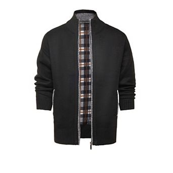 Men's Winter Thick Stand Collar Zipper Fleece Lined Knit Sweater Jacket