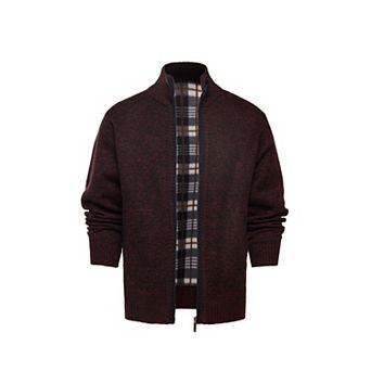Men's Winter Thick Stand Collar Zipper Fleece Lined Knit Sweater Jacket