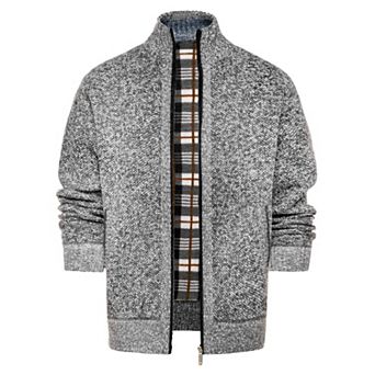 Men's Winter Thick Stand Collar Zipper Fleece Lined Knit Sweater Jacket