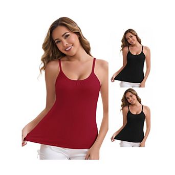 3 Packs Women's Spaghetti Straps Flowy Swing Camisole Padded Long U-Neck Wrinkled Tank Top