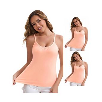 3 Packs Women's Spaghetti Straps Flowy Swing Camisole Padded Long U-Neck Wrinkled Tank Top