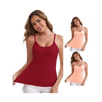3 Packs Women's Spaghetti Straps Flowy Swing Camisole Padded Long U-Neck Wrinkled Tank Top
