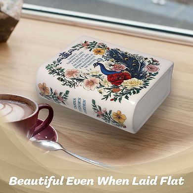 G128 6.5 In Tall Book-Shaped Decorative Vase Peacock Pattern