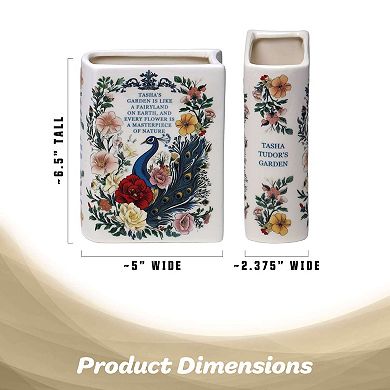 G128 6.5 In Tall Book-Shaped Decorative Vase Peacock Pattern