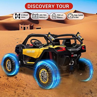 24V Ride On Toys, 2-Seater UTV with Remote Control, 4WD Powerful Electric Vehicle with 4 Shock
