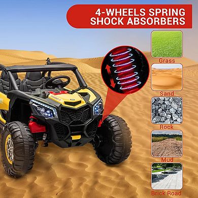 24V Ride On Toys, 2-Seater UTV with Remote Control, 4WD Powerful Electric Vehicle with 4 Shock