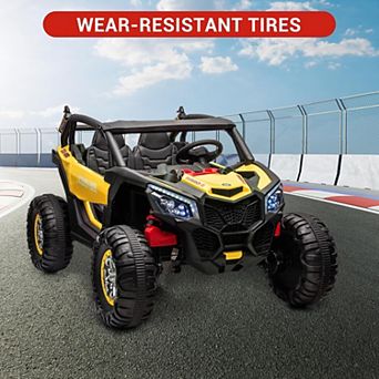 24V Ride On Toys, 2-Seater UTV with Remote Control, 4WD Powerful Electric Vehicle with 4 Shock