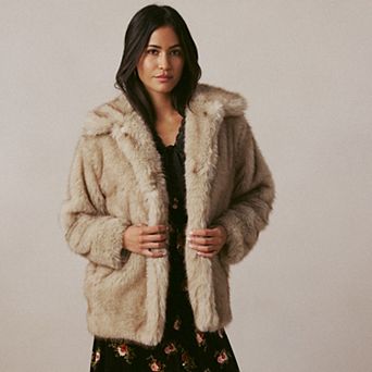 Petite LC Lauren Conrad Mid Length Faux Fur Coat