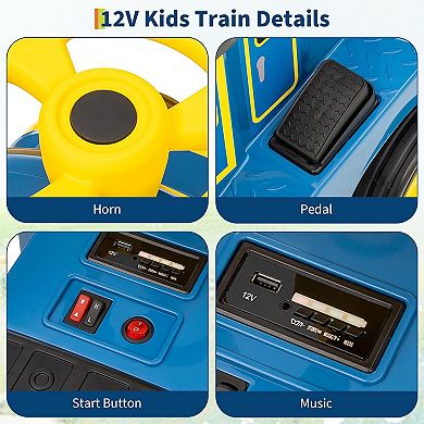 12V Ride on Train Trackless,Licensed by CHUGGINGTON Kids Train Include 1 Locomotive and 1 Carriage