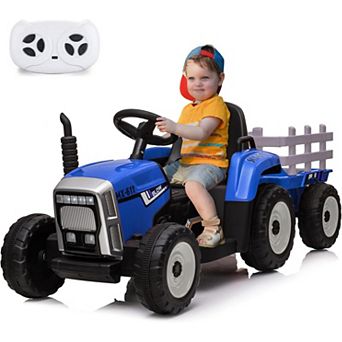12V Kids Ride on Tractor with Trailer & Remote Control, Speed Up to 5 Mph, Toddler Electric Vehicle