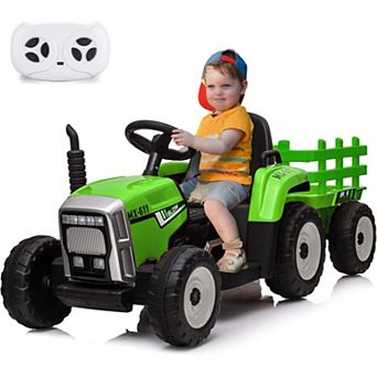 12V Kids Ride on Tractor with Trailer & Remote Control, Speed Up to 5 Mph, Toddler Electric Vehicle