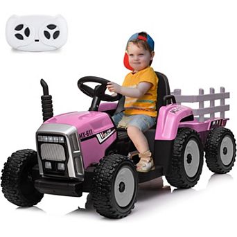 12V Kids Ride on Tractor with Trailer & Remote Control, Speed Up to 5 Mph, Toddler Electric Vehicle