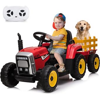 12V Kids Ride on Tractor with Trailer & Remote Control, Speed Up to 5 Mph, Toddler Electric Vehicle