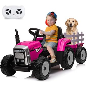 12V Kids Ride on Tractor with Trailer & Remote Control, Speed Up to 5 Mph, Toddler Electric Vehicle