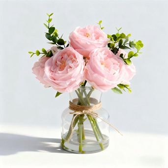 Artificial White Roses in Vase, Lifelike Faux Flowers Arrangement with Artificial Water, 13×10 Fake