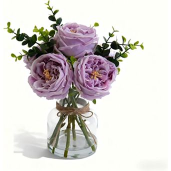 Artificial White Roses in Vase, Lifelike Faux Flowers Arrangement with Artificial Water, 13×10 Fake