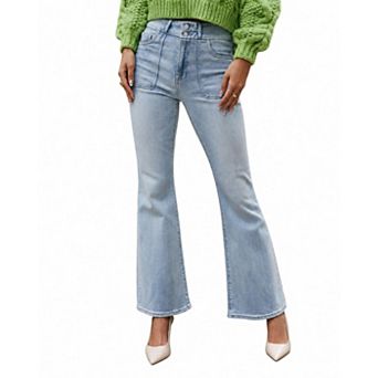 Women's Stretch Button Zip Long Pants Bootcut Jeans