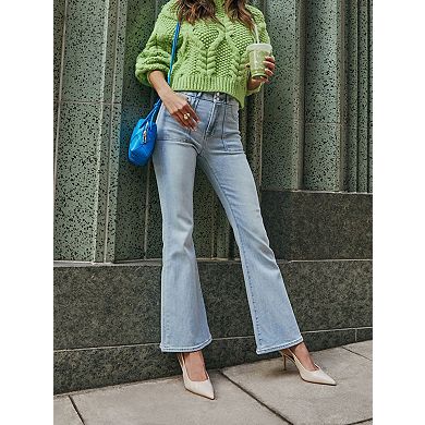Women's Stretch Button Zip Long Pants Bootcut Jeans