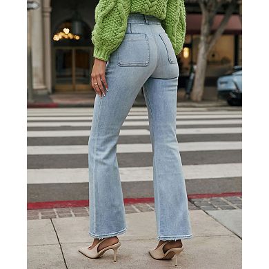 Women's Stretch Button Zip Long Pants Bootcut Jeans