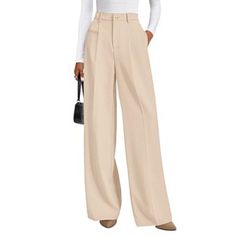 Womens High Elastic Waist Wide Strap Leg Pants Business Casual Loose Fit Office Long Trousers