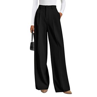 Womens High Elastic Waist Wide Strap Leg Pants Business Casual Loose Fit Office Long Trousers