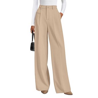 Womens High Elastic Waist Wide Strap Leg Pants Business Casual Loose Fit Office Long Trousers