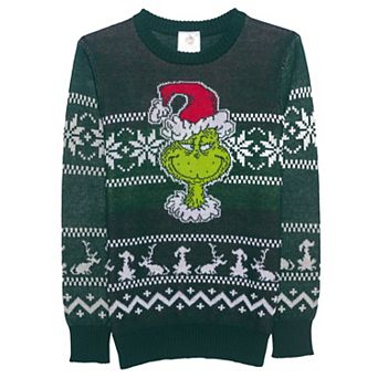 Boys 8-20 Grinch Santa Hat Christmas Sweater