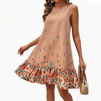 Women's Sleeveless Ruffle Hem Tunic Dress Casual Summer Swing Dress