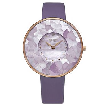 Mosaic Mother-of-Pearl' Dial 38mm Gold Tone & Crystal Accents Ultra Slim Quartz Watch, Leather Strap