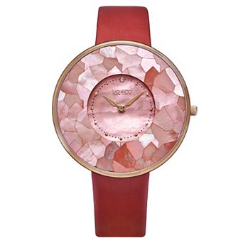 Mosaic Mother-of-Pearl' Dial 38mm Gold Tone & Crystal Accents Ultra Slim Quartz Watch, Leather Strap