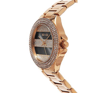 Sophisticated Crystal-Filled Lined Design Quartz Watch with Link Bracelet - Model 5242
