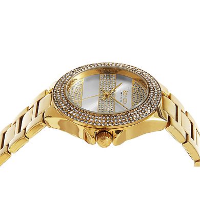 Sophisticated Crystal-Filled Lined Design Quartz Watch with Link Bracelet - Model 5242