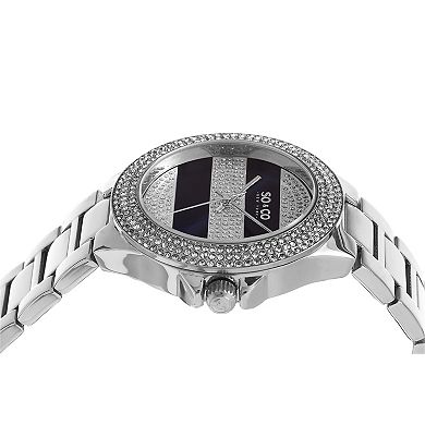 Sophisticated Crystal-Filled Lined Design Quartz Watch with Link Bracelet - Model 5242