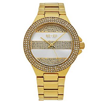 Sophisticated Crystal-Filled Lined Design Quartz Watch with Link Bracelet - Model 5242