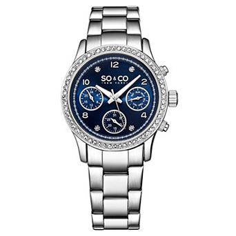 Madison 5567 Chrono 38mm Stone Studded Watch with Luminous Hands and Crystal Markers