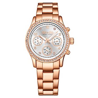 Madison 5567 Chrono 38mm Stone Studded Watch with Luminous Hands and Crystal Markers
