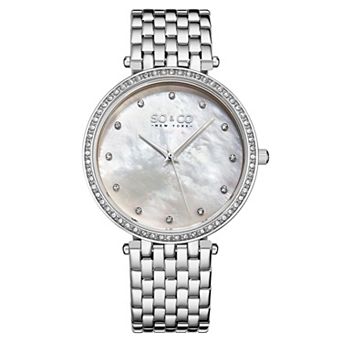 Lenox 5334-qt Watch Crystal Studded Bezel, MOP Dial, Dauphine Hands, Crystal Markers,