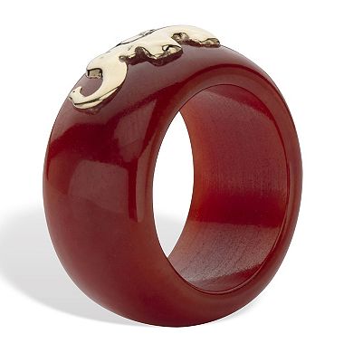 Round Red Jade 10k Yellow Gold Elephant Ring Band