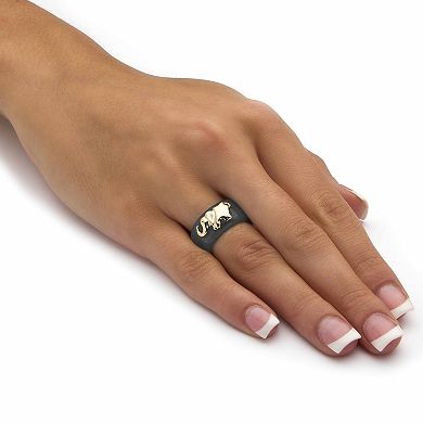 Round Black Jade 10k Yellow Gold Elephant Ring Band