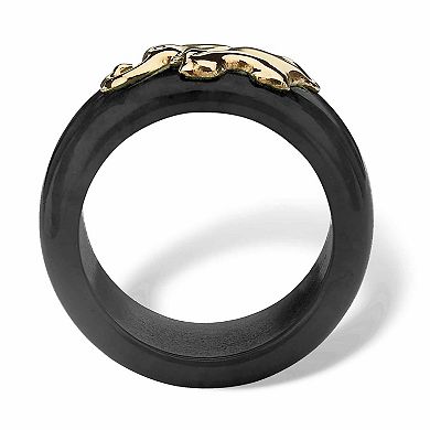 Round Black Jade 10k Yellow Gold Elephant Ring Band